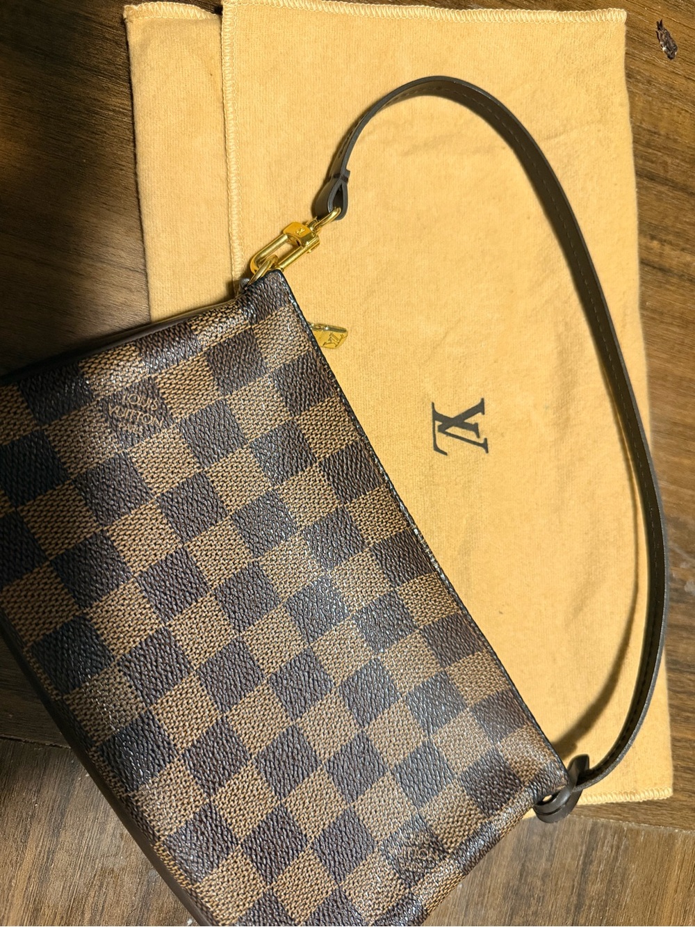 Louis Vuitton Brown Damier Ebene Pochette with Gold Hardware